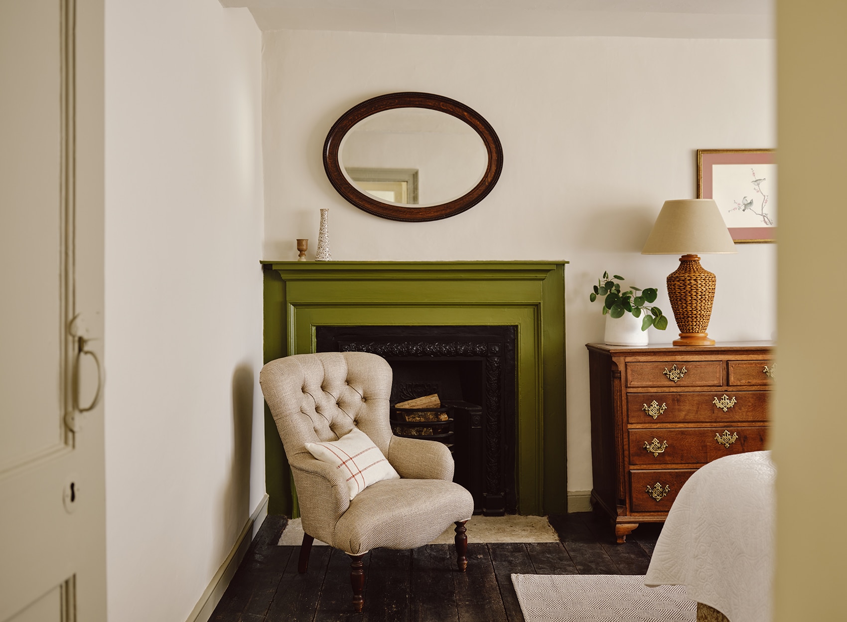 Mapperton farmhouse bedroom fireplace